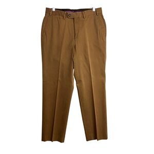 Hiltl ZE 200 Mens Chino Trousers Pants Size 33‎ Tobacco Brown Flat Front 33x31
